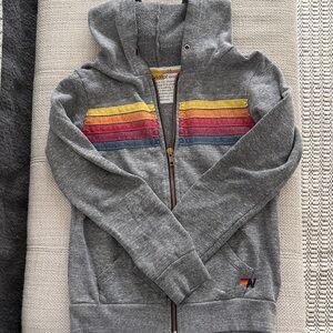 Aviator Nation Charcoal Hoodie with Multicolor Stripes